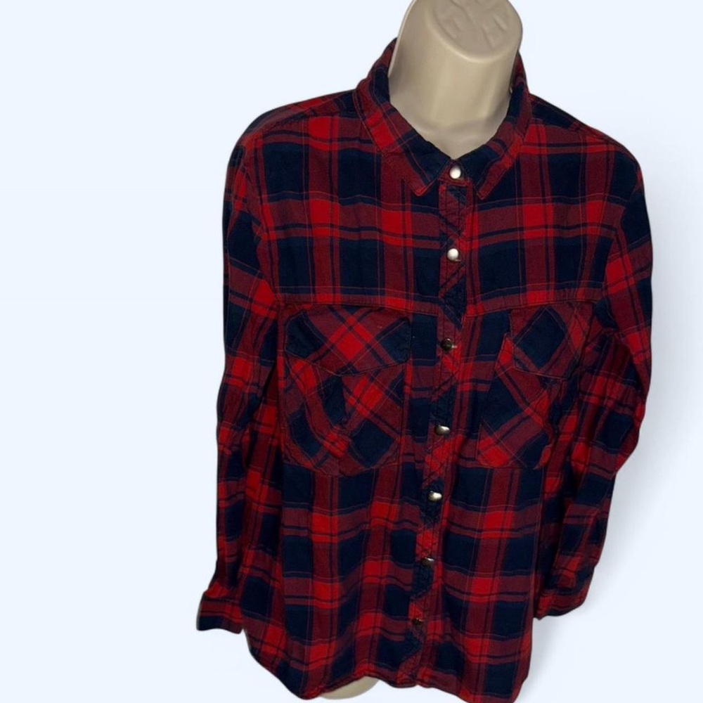 Red and Black Button Down Shirt with Classic Plaid